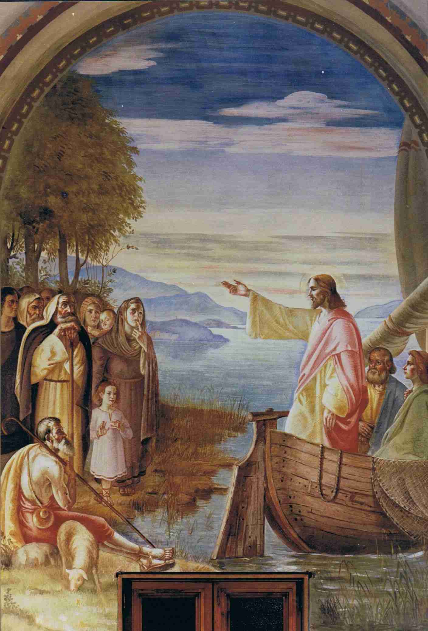 Jesus preaches to the crowd